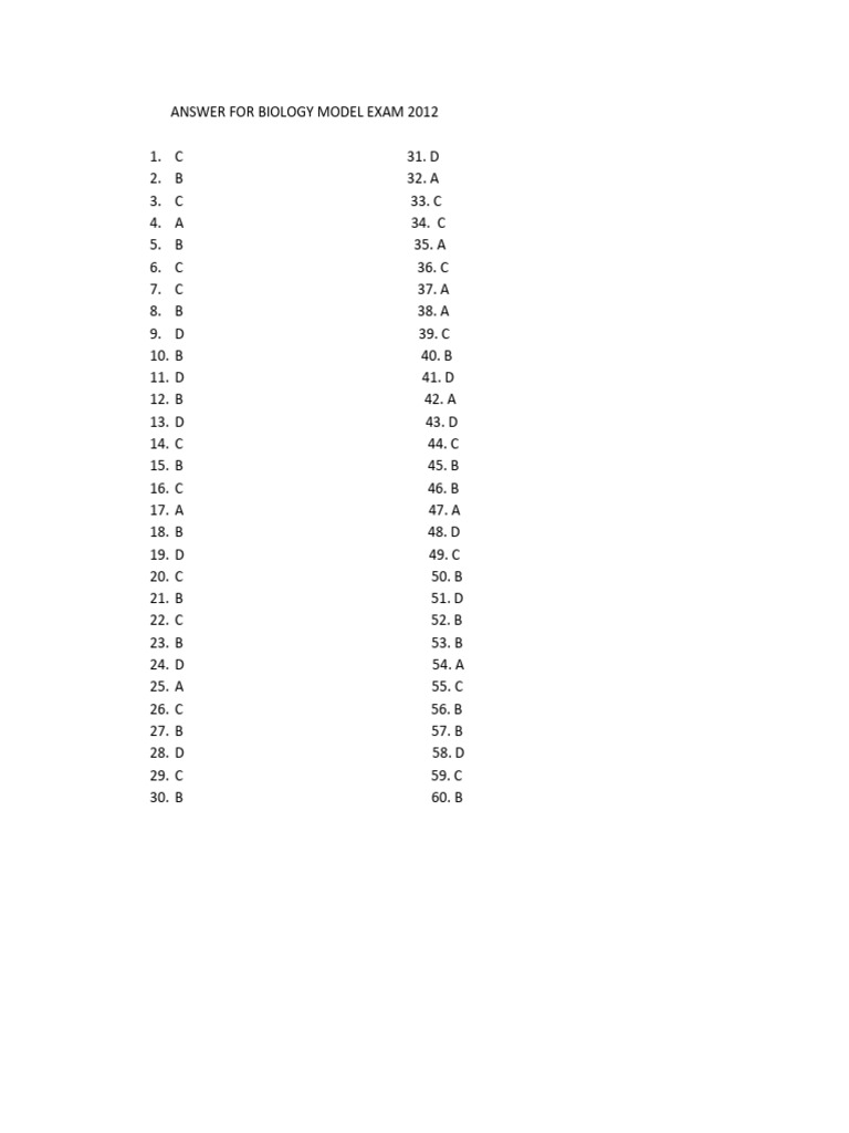 Biology Exam Answer Key 2012 | PDF
