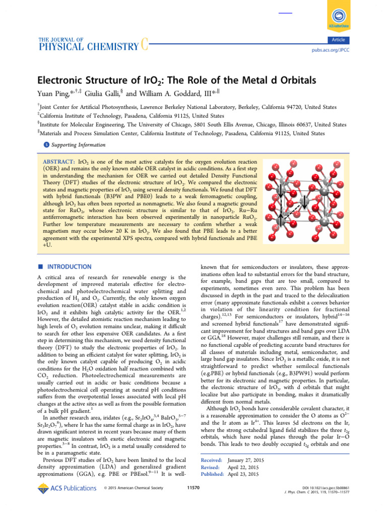 Ping Et Al 2015 Electronic Structure of Iro2 The Role of The Metal D ...