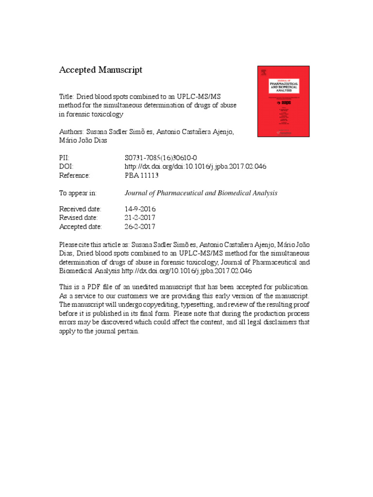 30 - Dried Blood Spots Combined To An UPLC-MS - MS Method For The ...