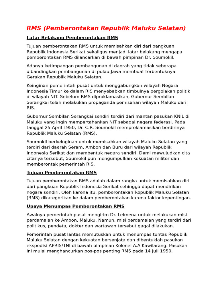 Proklamasi RMS oleh Dr. C.R. Soumokil | PDF