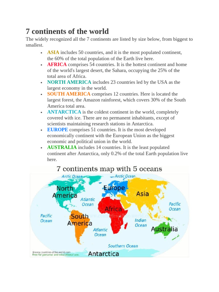Overview of the 7 Continents | PDF | Oceania | Asia