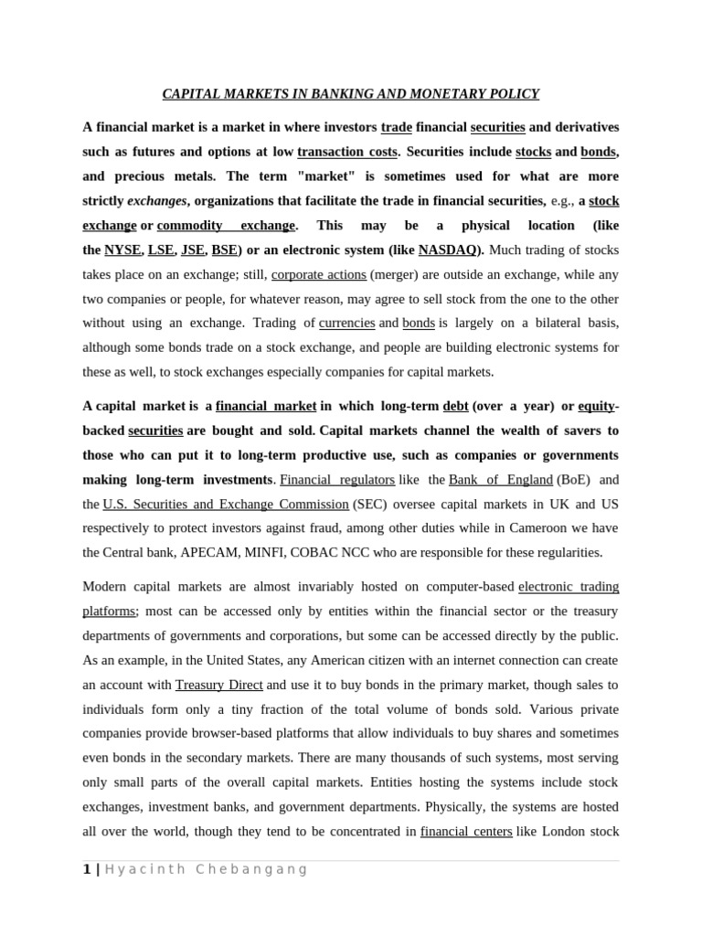 CAPITAL MARKETS Notes in Monetary Policies BIaka MSC | PDF | Financial ...