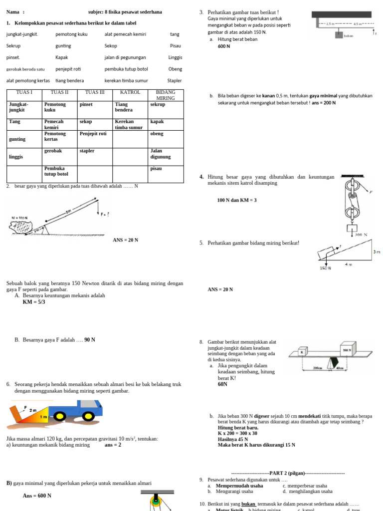 Contoh Pesawat Sederhana dan Gaya | PDF