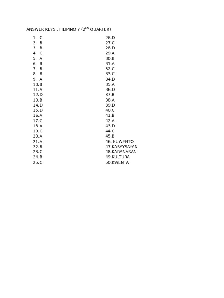 Answer Keys Filipino7 | PDF