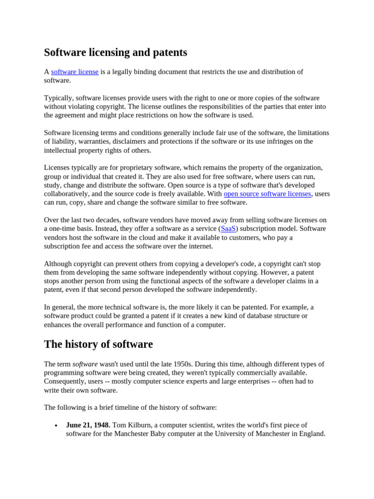 Software Licensing and Patents | PDF | License | Operating System