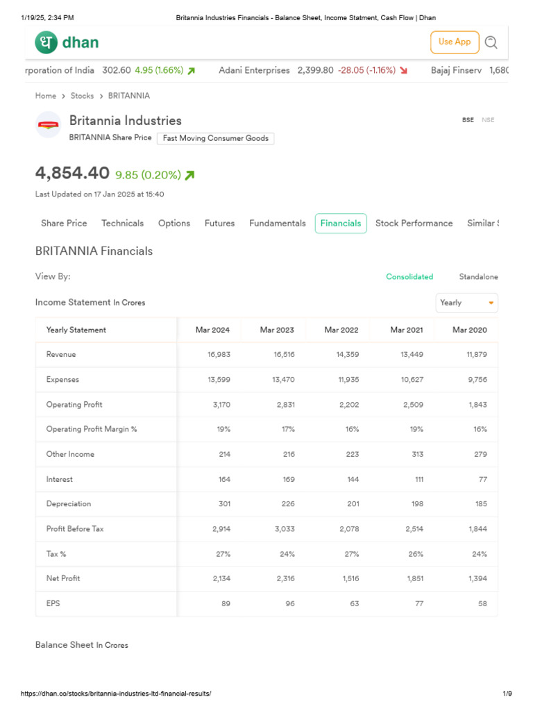 Britannia Industries Financial Overview | PDF | Income Statement ...