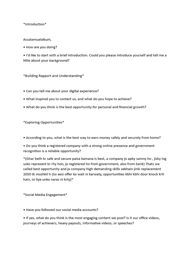 Senior Script for Opportunity Discussion | PDF