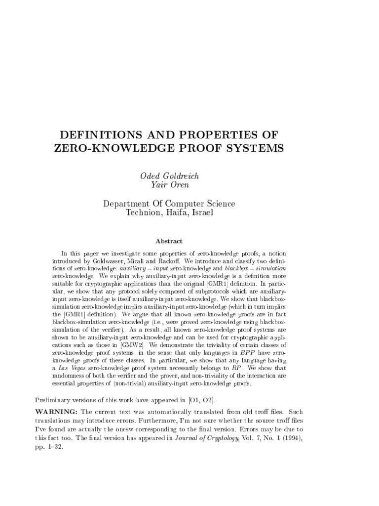 Zero proof knowledge | PDF | Theoretical Computer Science | Theory Of ...