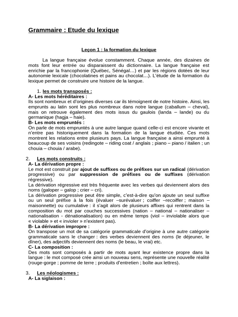 Formation et relations lexicales en français | PDF | Lexique | Langue ...