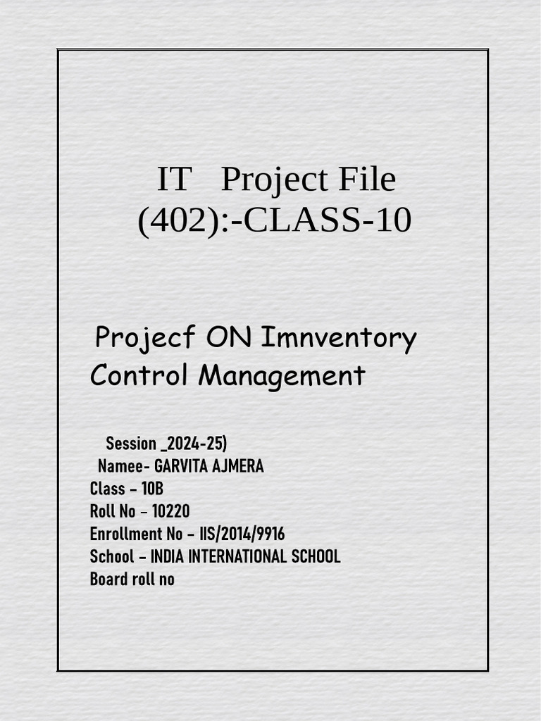 Inventory Control Project Overview | PDF