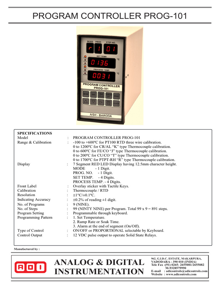 Prog-101 Controller Specifications | PDF | Computer Keyboard | Calibration
