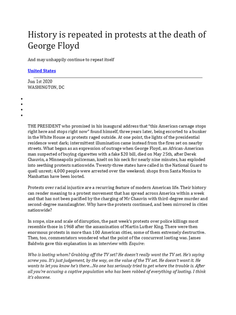 History Is Repeated in Protests at The Death of George Floyd | PDF ...