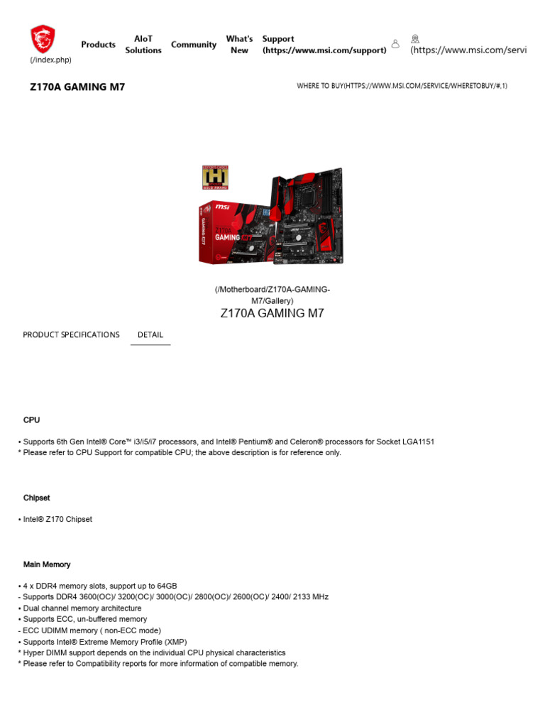 Specification Z170A GAMING M7 - MSI Global - The Leading Brand in High ...