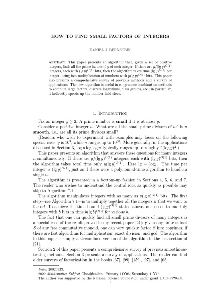 Efficient Algorithm for Small Integer Factors | PDF | Factorization ...