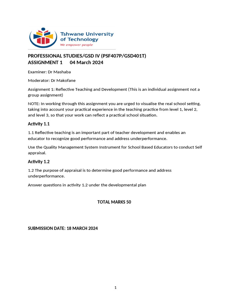Reflective Teaching Assignment Guide | PDF | Learning | Teachers