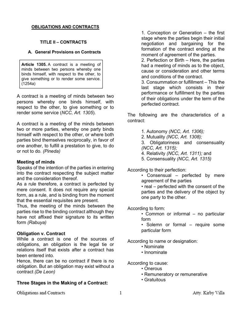 Understanding Contracts and Obligations | PDF | Offer And Acceptance ...