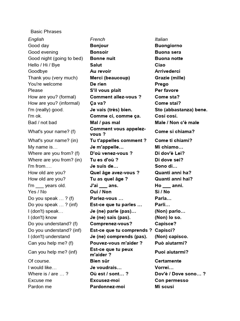 Italian Basic Phrases | PDF | Grammatical Gender | Grammatical Number