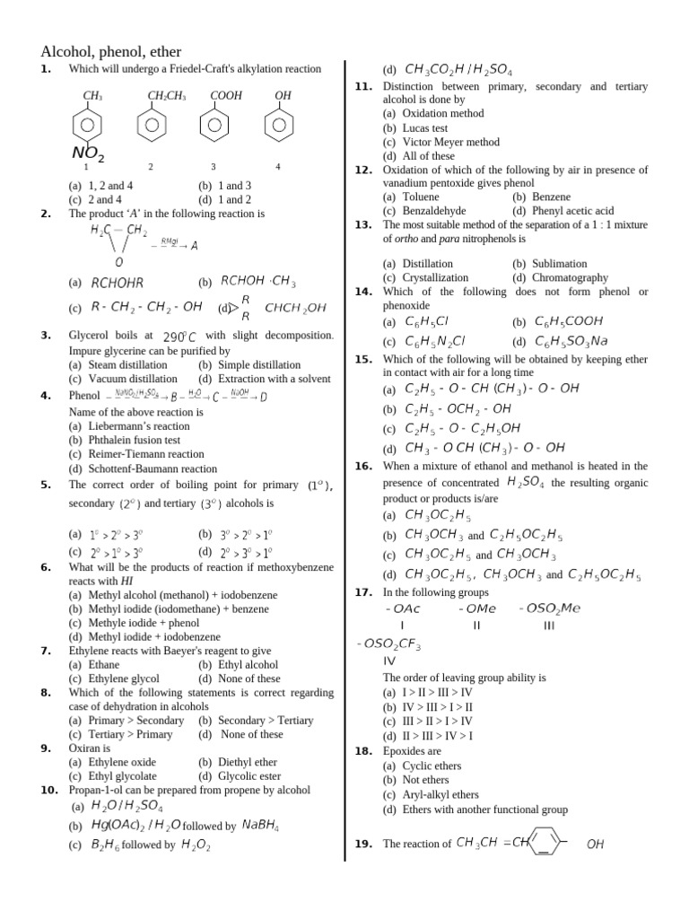 Friedel-Crafts and Alcohol Reactions Guide | PDF | Ether | Ethanol