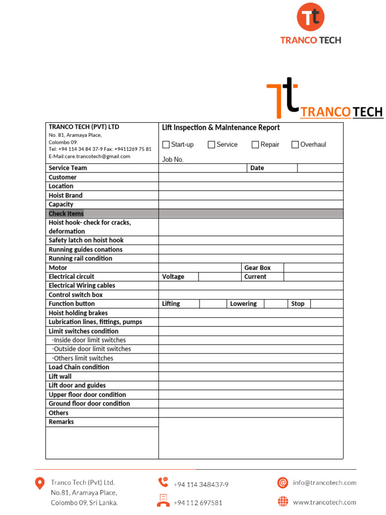 Tranco Tech Lift Inspection Report | PDF