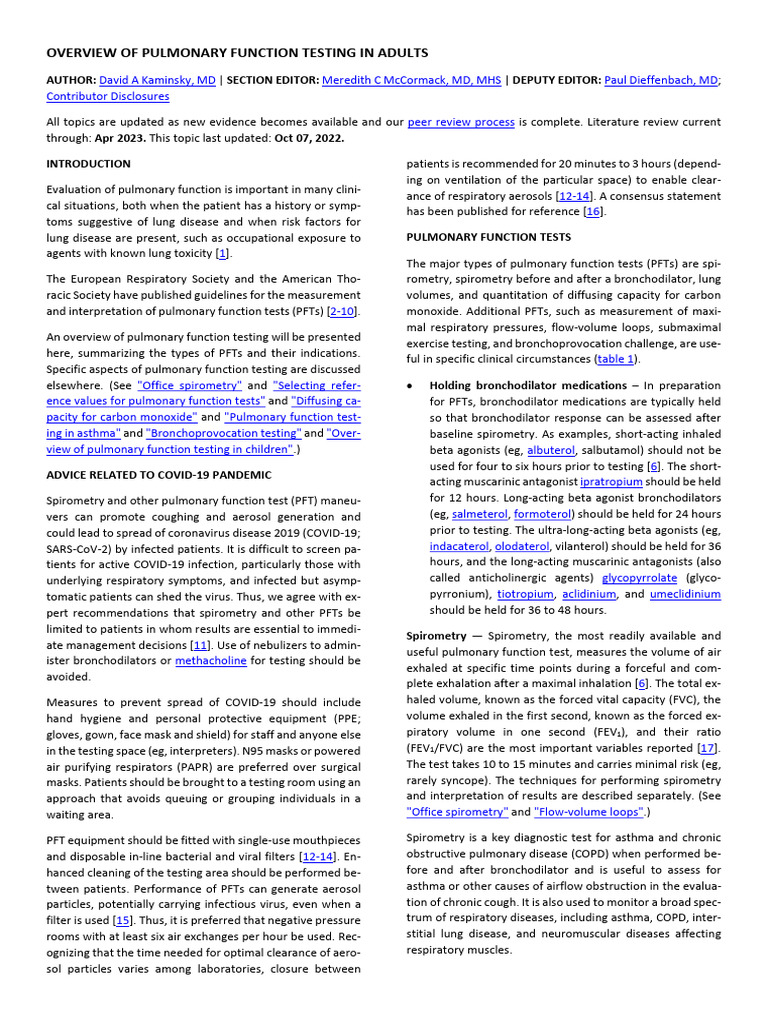 Pulmonary Function Testing Guide | PDF | Exhalation | Lung