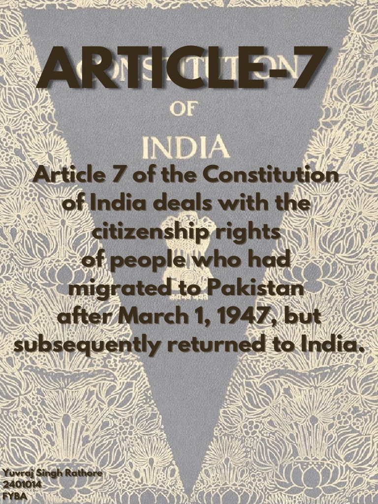 Article 7: India Citizenship Rights | PDF