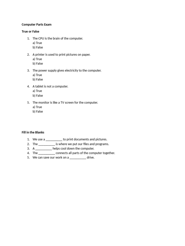 Computer Parts True/False Exam | PDF