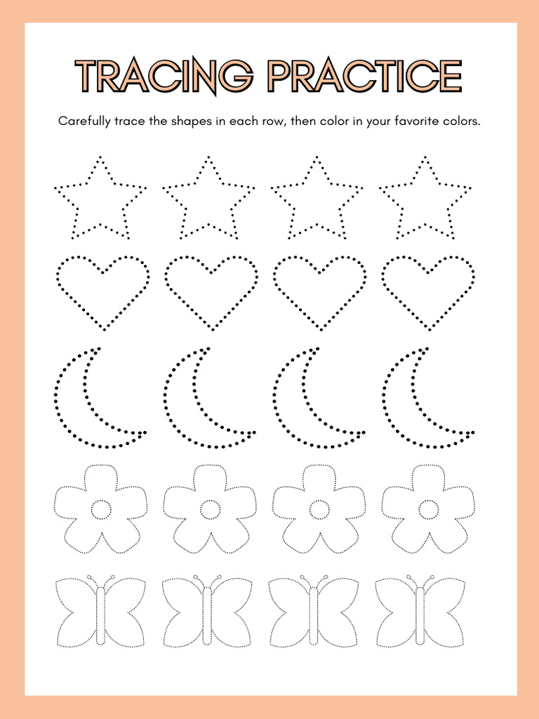 Tracing Practice Shapes Worksheet in Orange Bold Style PDF