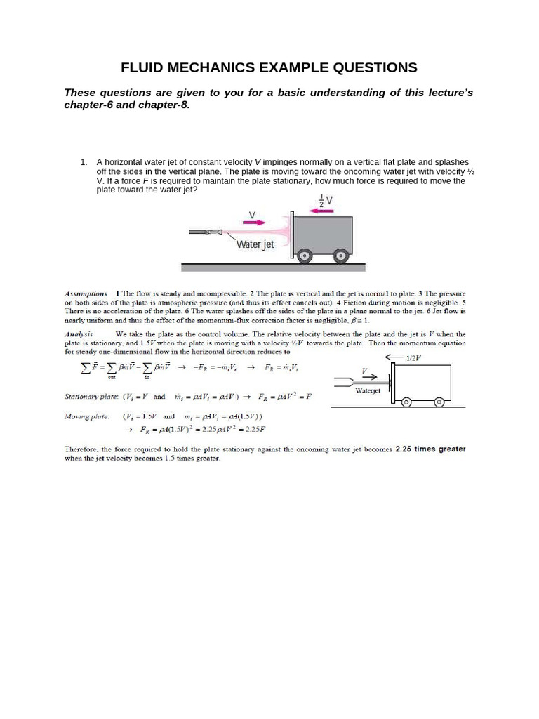 Fluid Mechanics Example Questions | PDF | Turbine | Force