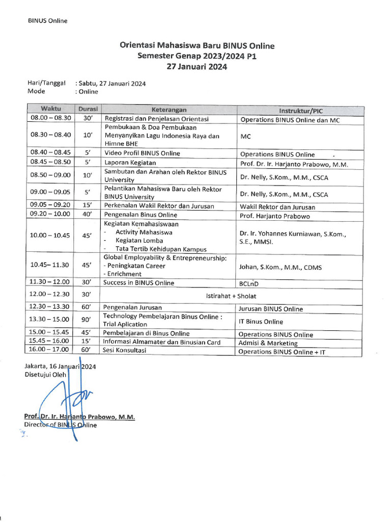 Rundown Orientasi Mahasiswa Baru | PDF