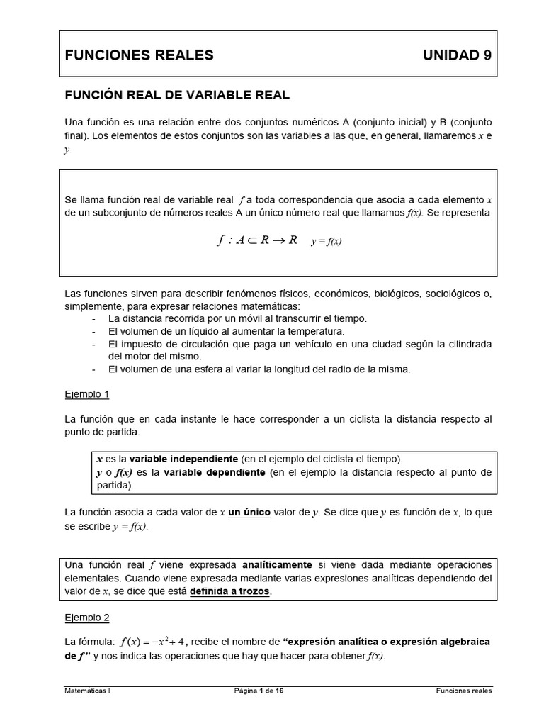 Funciones Reales de Variable Real | PDF | Función (Matemáticas ...