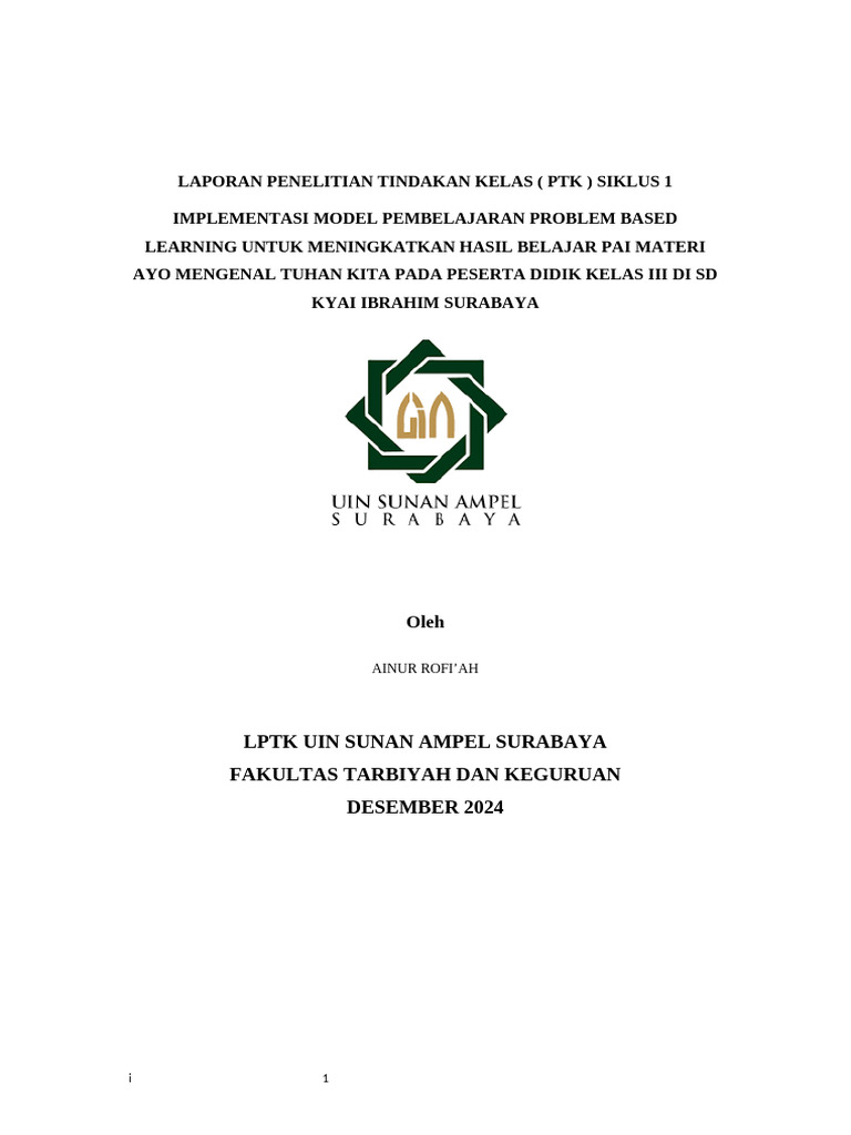 Laporan PTK Siklus 1 | PDF