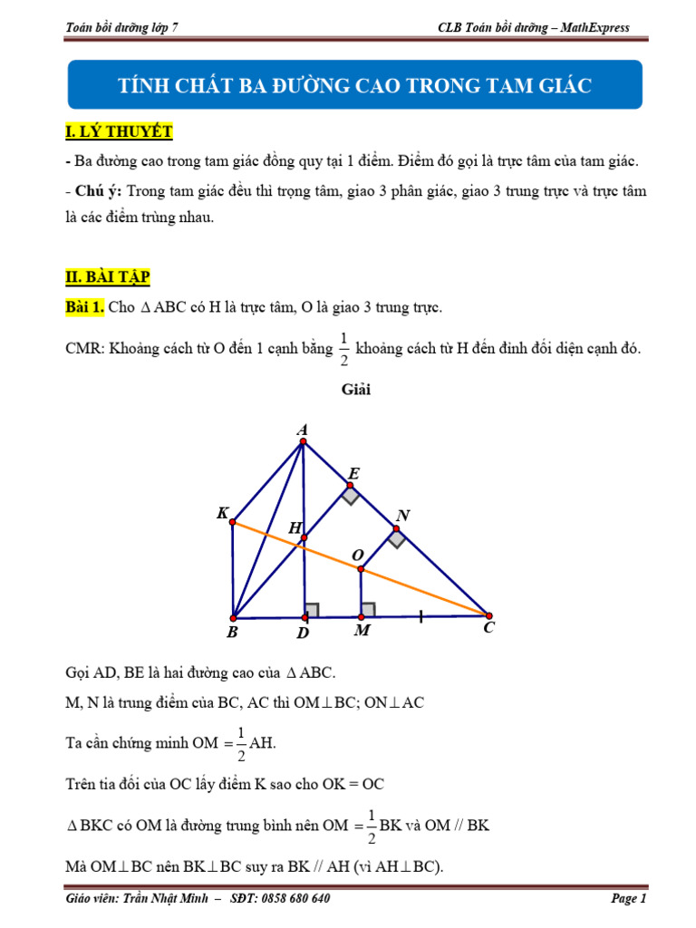 (7.1A-NDBH-11.03) TÍNH CHẤT BA ĐƯỜNG CAO TRONG TAM GIÁC | PDF