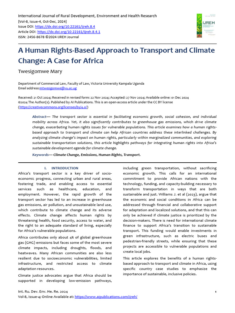 A Human Rights Based Approach To Transport and Climate Change | PDF ...