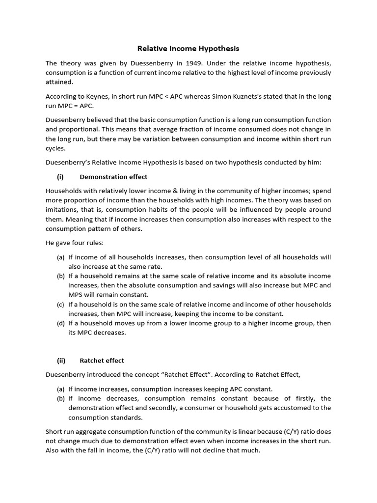 Duesenberry's Relative Income Hypothesis | PDF | Economics | Economies