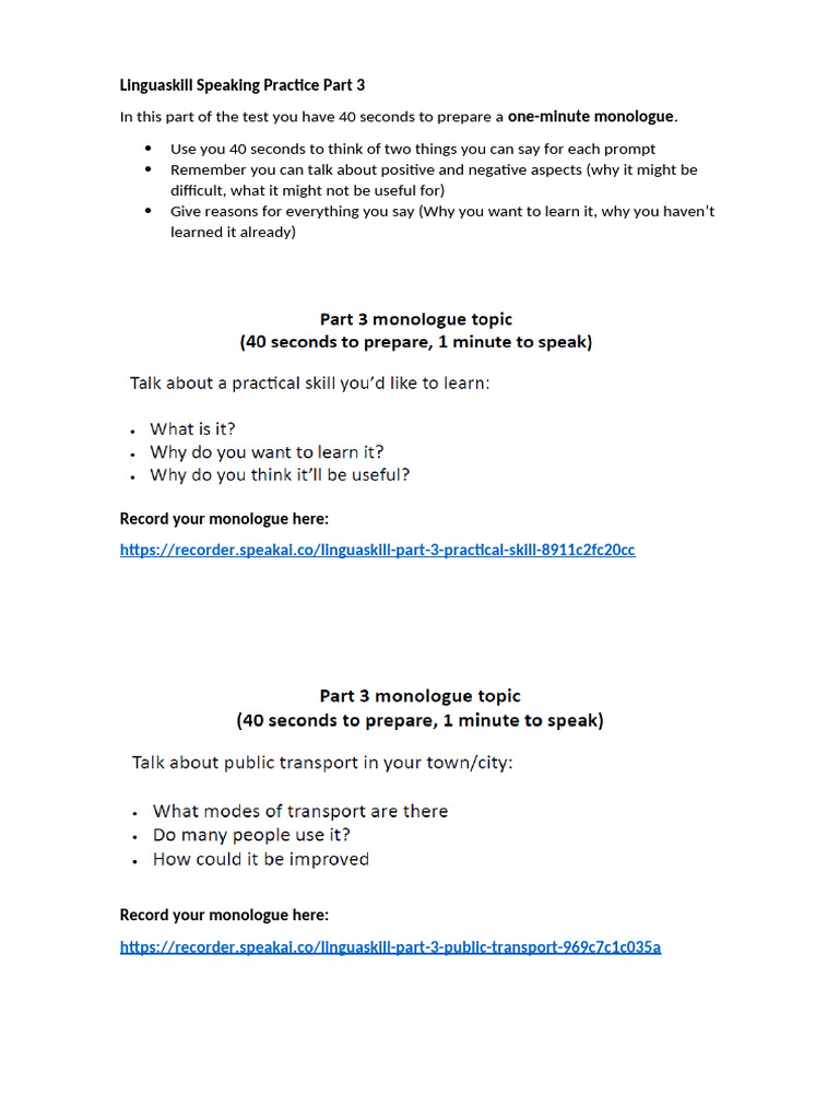 Linguaskill Speaking Practice Part 3 Pdf