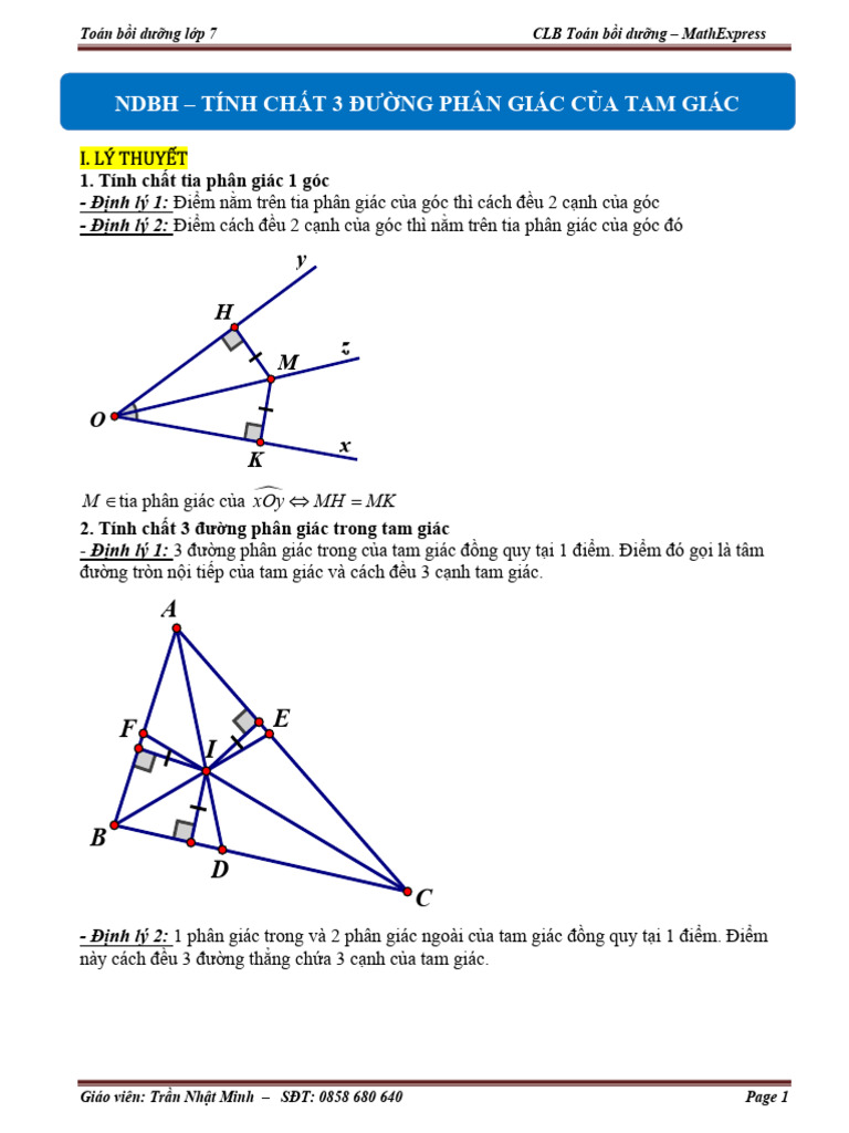 (7.1A-NDBH-19.2) TÍNH CHẤT 3 ĐƯỜNG PHÂN GIÁC CỦA TAM GIÁC | PDF