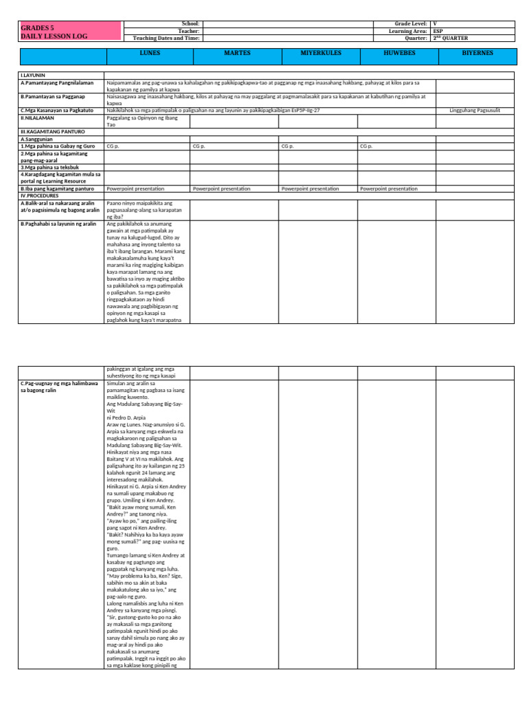 DLL - Esp 5 - Q2 - W7 | PDF