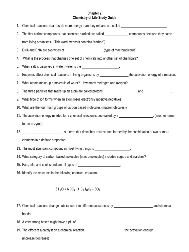 Chemistry of Life Study Guide | PDF | Chemistry | Chemical Reactions