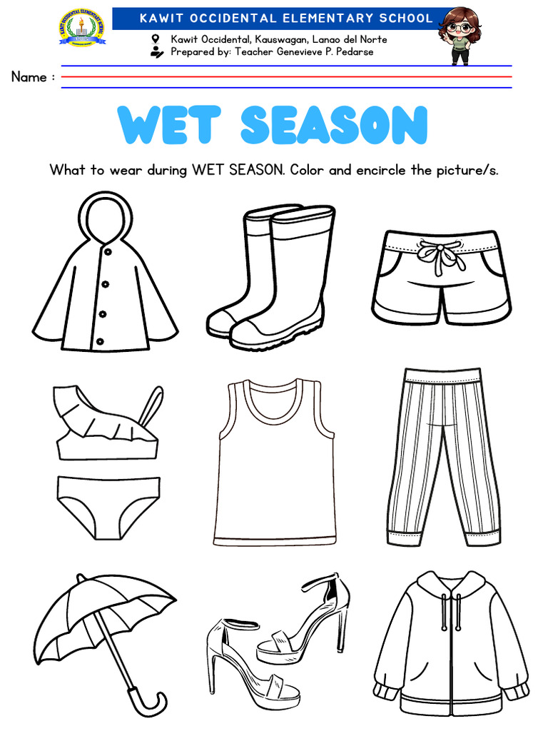 Wet Season Clothing Coloring | PDF
