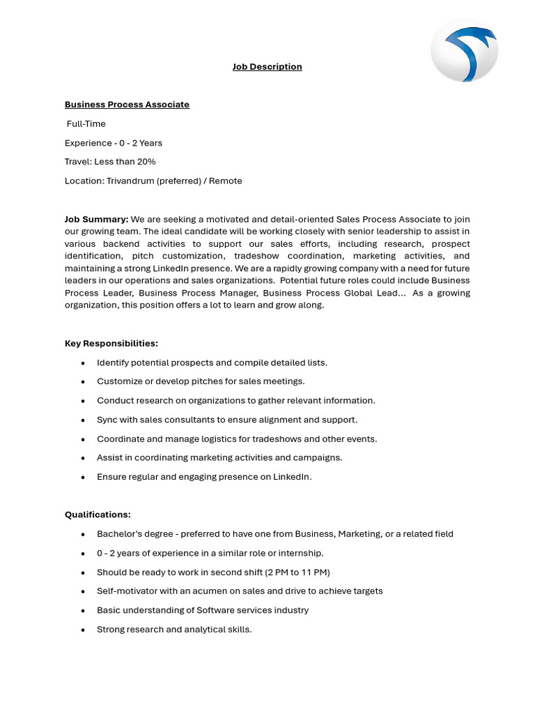 Business Process Associate Job in Trivandrum | PDF | Linked In | Marketing