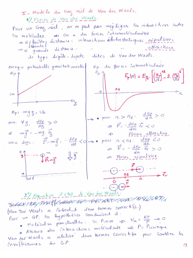 Thermo - Gaz Réel (Van Der Waals) - Cours (Paragraphe) | PDF