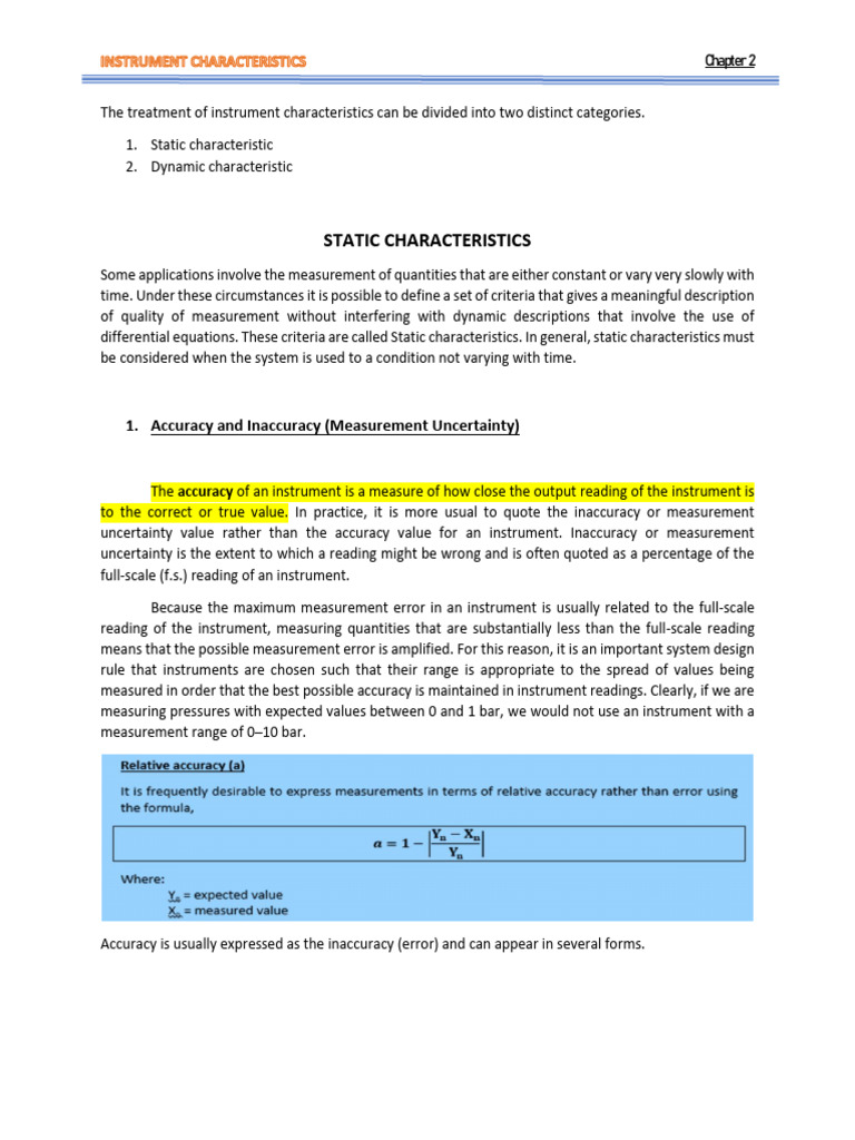 Static Characteristics of Measurement Instruments | PDF | Accuracy And ...
