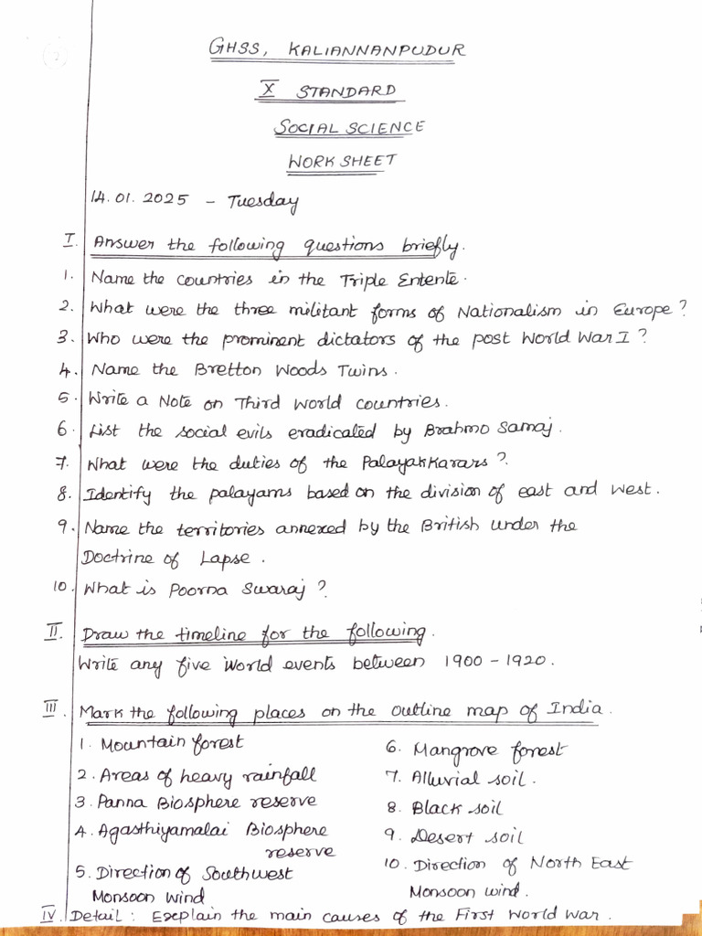 10th Social science worksheets | PDF