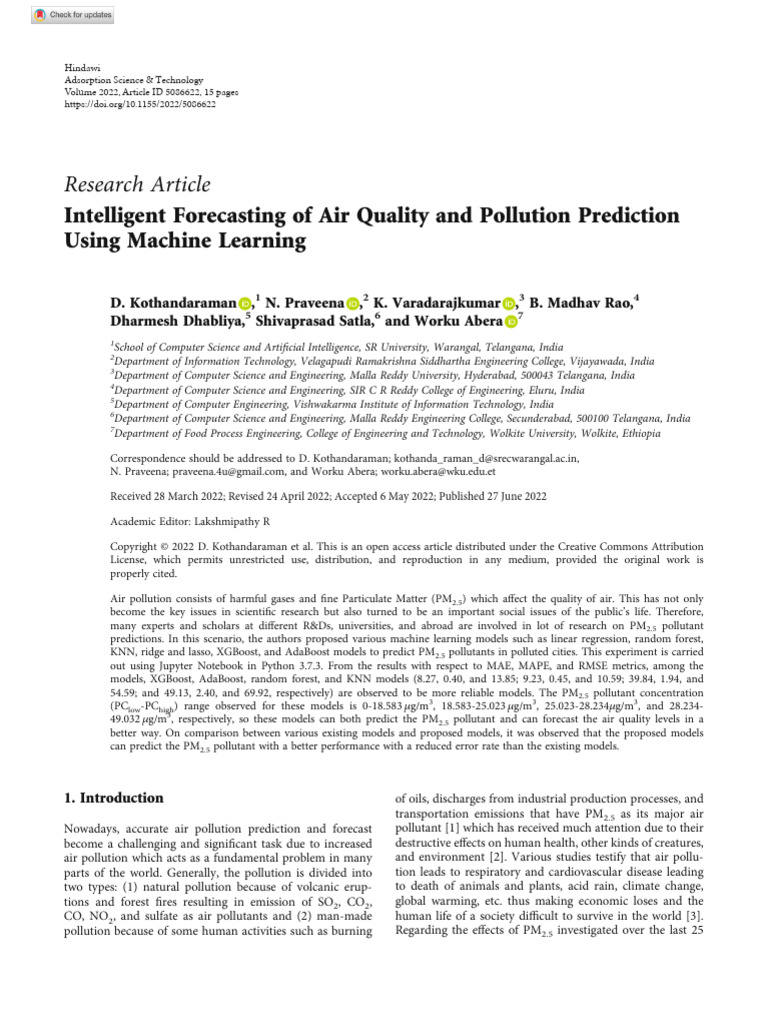 Intelligent Forecasting of Air Quality and Pollution Prediction Using ...