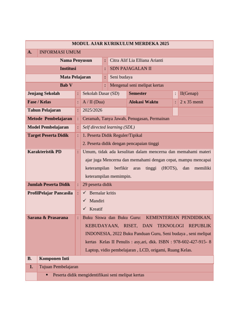 Modul Ajar Seni Budaya 2A | PDF