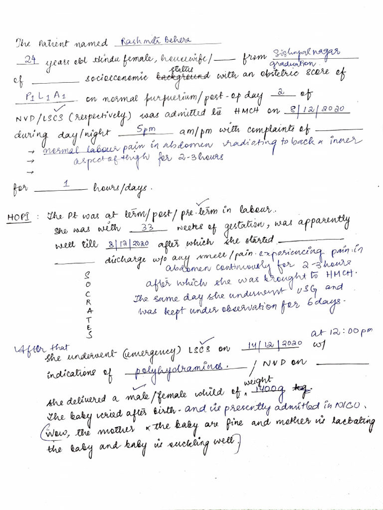 Patient Case Summary Obstetric History Pdf