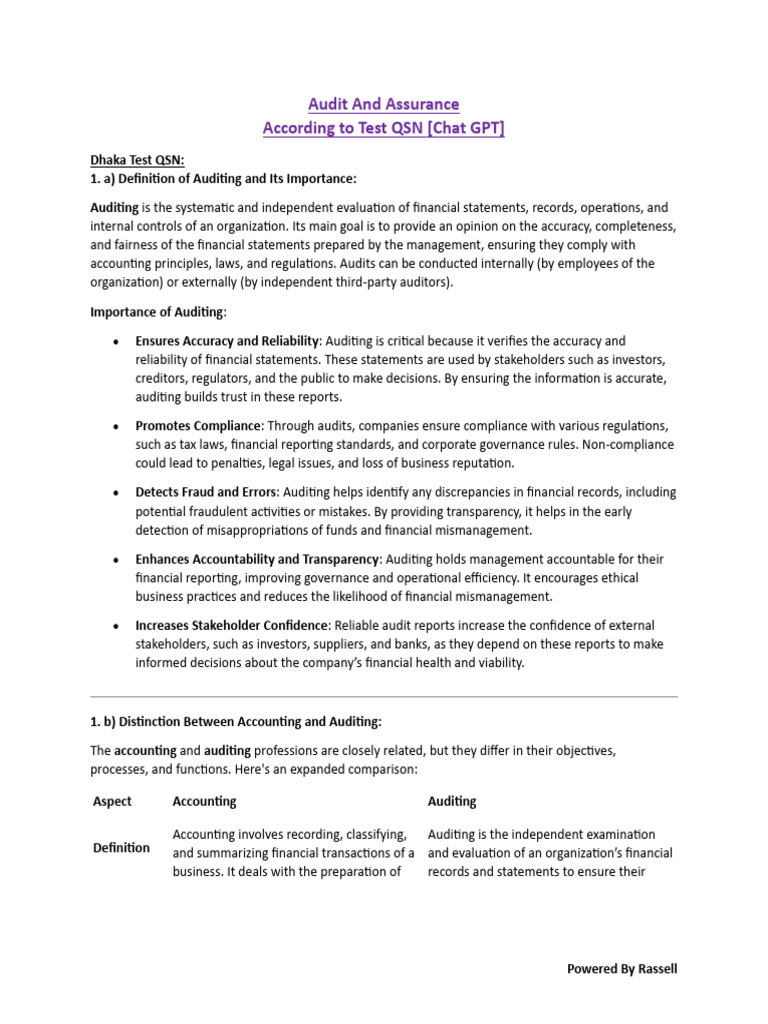 Auditing and Accounting Essentials Guide | PDF | Audit | Accounting
