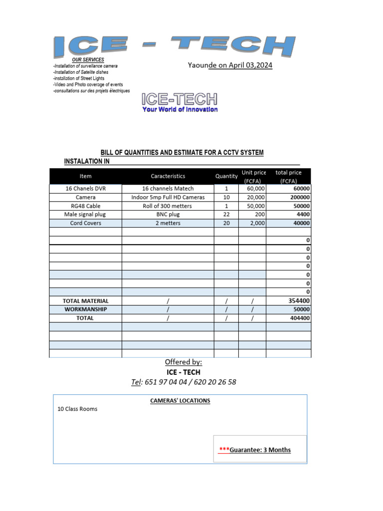 CCTV Installation Estimate for Mevick School | PDF | Film And Video ...