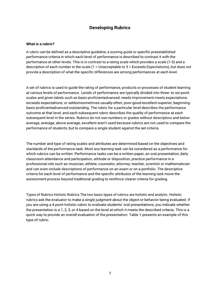 Developing-Rubrics in Assessment | PDF | Rubric (Academic ...