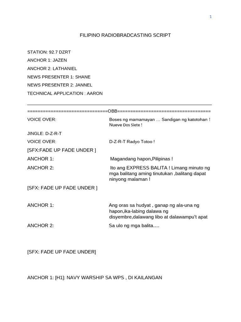 Filipino Radiobradcasting Script | PDF